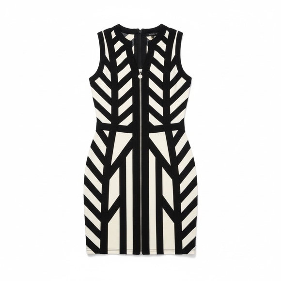 bebe Dresses & Skirts - Bebe Y2K Black + White Logo Zip Wiggle Pencil Bodycon Day Night Sexy Dress Small